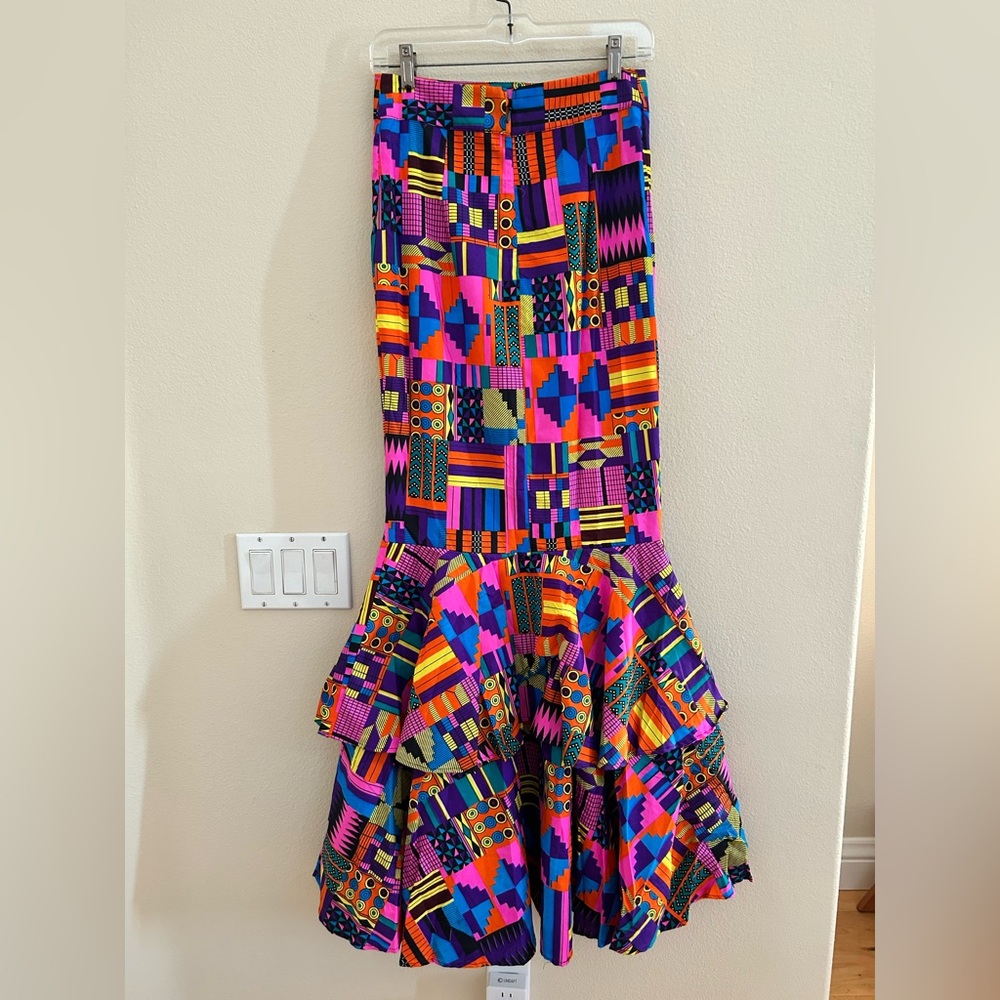 Psychedelic Carmen Maranda Vintage Maxi Skirt NWT Medium Long Fitted Ruffle - Picture 4 of 5